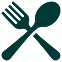 “Icon of a crossed fork and spoon representing food, dining, or a restaurant.”