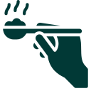 "Icon of a hand holding a spoon with hot food, shown by rising steam lines above the spoon."